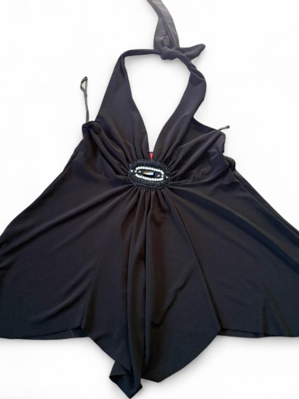 Black halter top with beaded detail and tie back Size medium Vintage y2k 90s